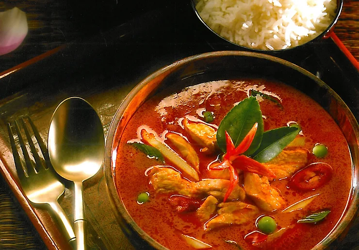 Thai Red Curry consist of chicken, and vegetables, and you have a healthy and hearty curry dish that will awaken your senses and boost your mood
